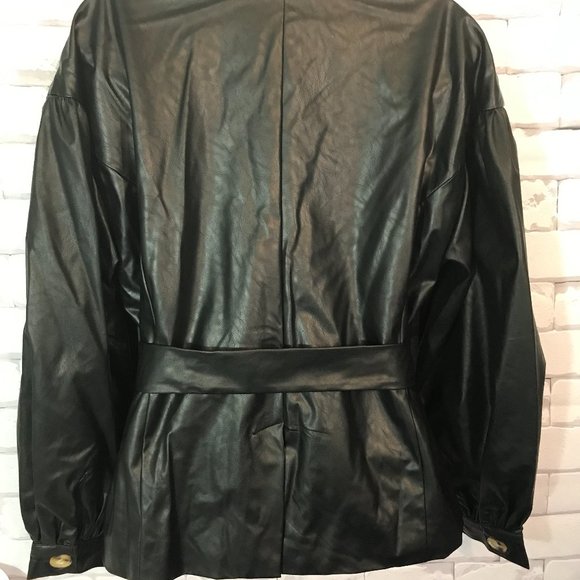 Who What Wear Belted Faux Leather Blazer Black - Picture 4 of 10